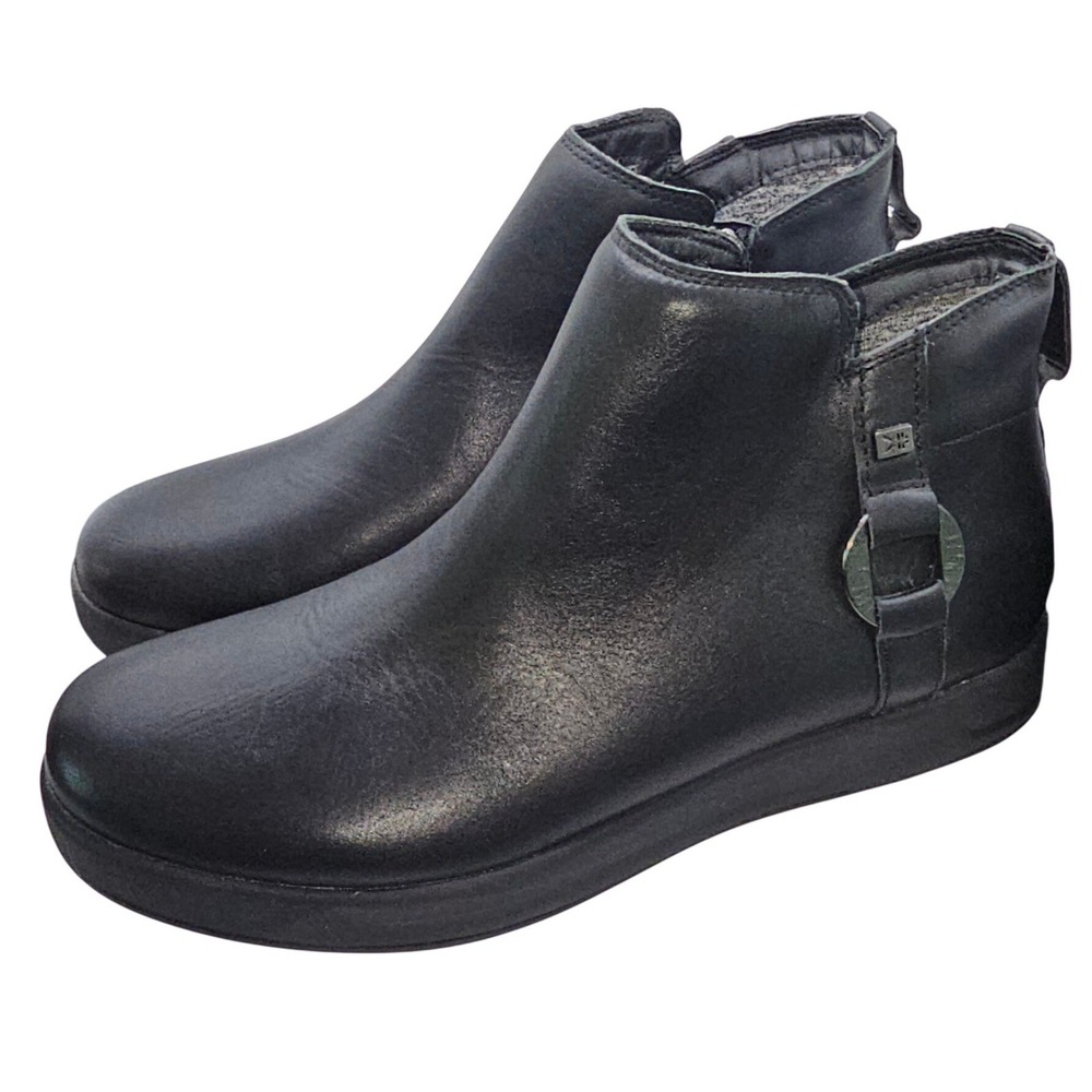 Kuru Tempo Womens Black Leather Ankle Boots Orthopedic Side Zip Buckle Size 9